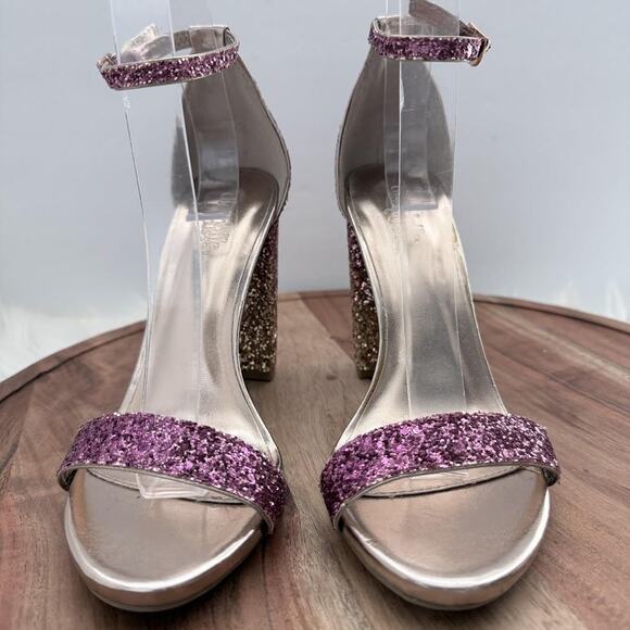 Charlotte Russe Shoes Womens Size 6 Purple Glitter Ombre Block Heel Ankle Strap - Picture 2 of 12